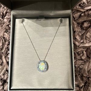 Zales Opal Aquamarine Halo Necklace, White Gold 10k